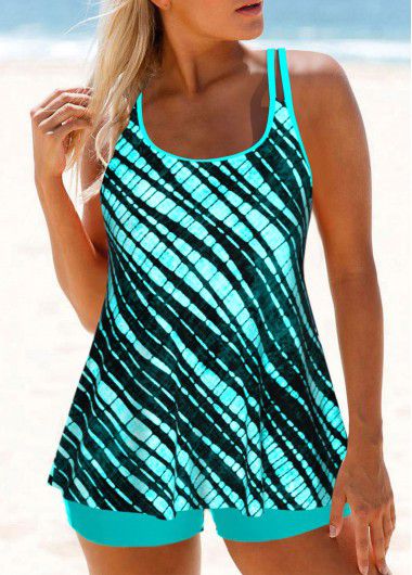 Modlily Patchwork Mid Waisted Tie Dye Print Tankini Set - M