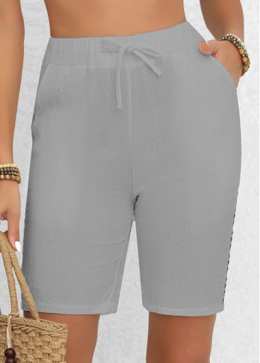 Modlily Light Grey Patchwork Regular Elastic Waist High Waisted Shorts - L