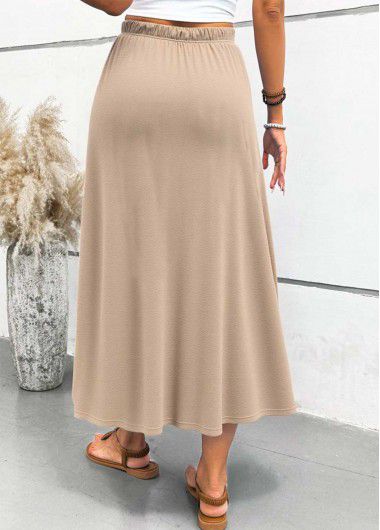 Modlily Light Camel Pocket A Line Elastic Waist Maxi Skirt - M