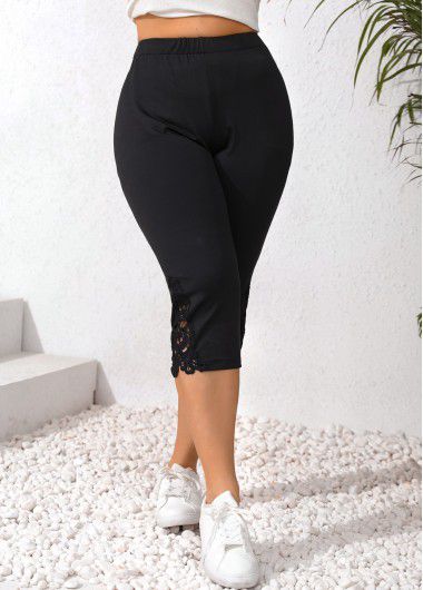 Modlily Black Patchwork Plus Size Skinny Elastic Waist Leggings - XL