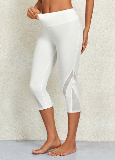 Modlily White Mid Waisted Capri Elastic Waist Leggings - 2XL