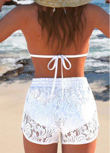 Modlily Lace Tie Back White Bikini Set - XS