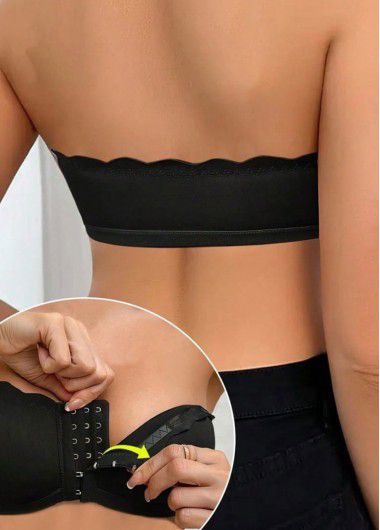 Modlily Sexy Babydoll Lingerie Chemises Black Push Up Seamless Bandeau Bra - L