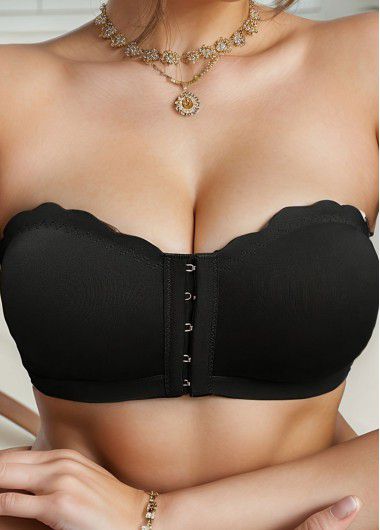 Modlily Sexy Babydoll Lingerie Chemises Black Push Up Seamless Bandeau Bra - L