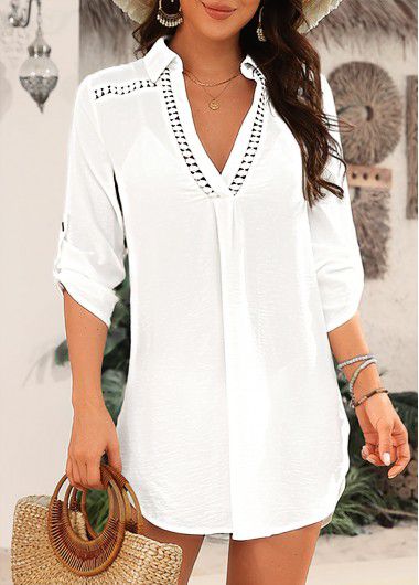 Modlily White Shirt Collar Design Cover Up - XL