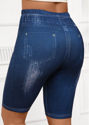 Modlily Denim Blue High Waisted Short Elastic Waist Leggings - S