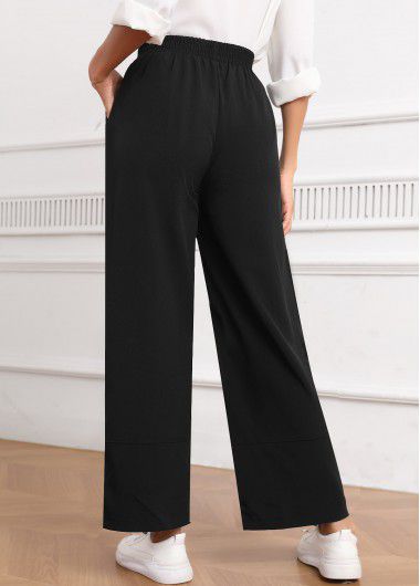 Modlily Black Button Elastic Waist High Waisted Pants - 2XL