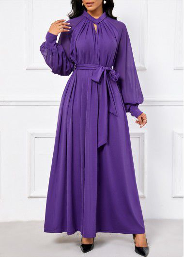 Modlily Purple Criss Cross Belted Long Sleeve Maxi Dress - XXL