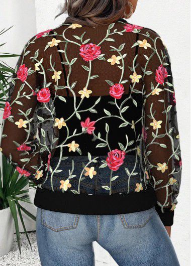 Modlily Black Long Sleeve Stand Collar Track Jacket - XL