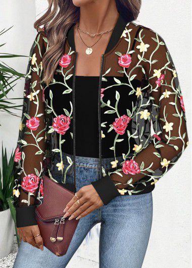 Modlily Black Long Sleeve Stand Collar Track Jacket - XL
