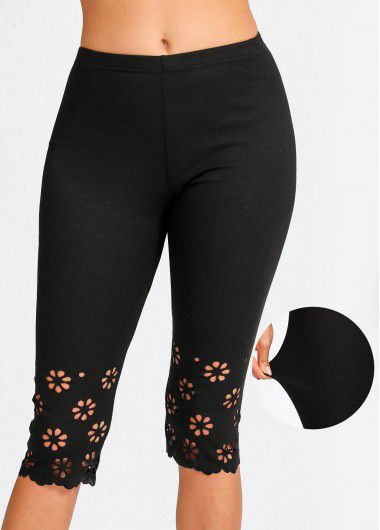 Modlily Black Mid Waisted Capri Elastic Waist Leggings - 2XL