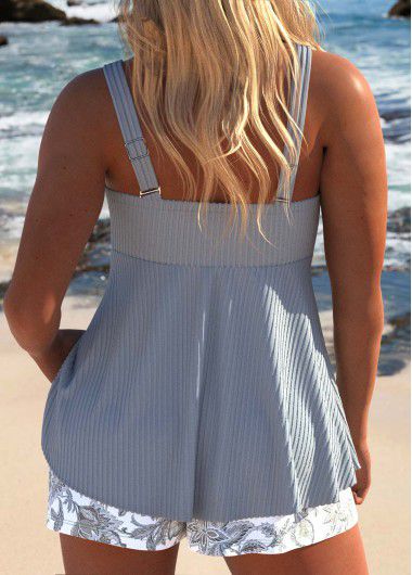 Modlily Patchwork Tribal Print Grey Tankini Set - L