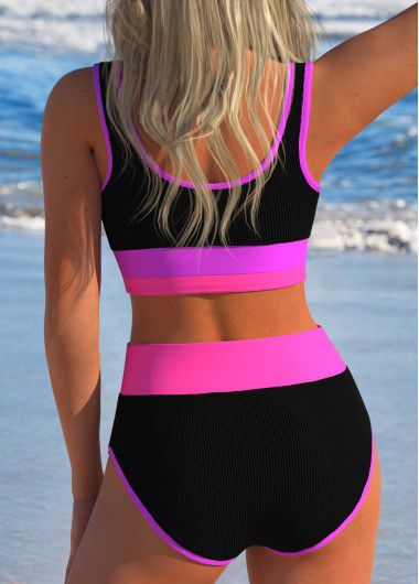 Modlily Contrast Binding Patchwork Black Bikini Set - XS