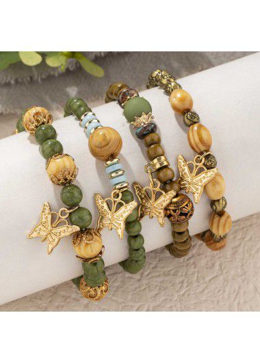 Modlily Olive Green Butterfly Alloy Bracelet Set - One Size