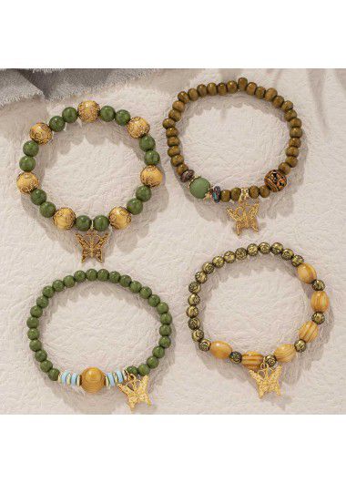 Modlily Olive Green Butterfly Alloy Bracelet Set - One Size