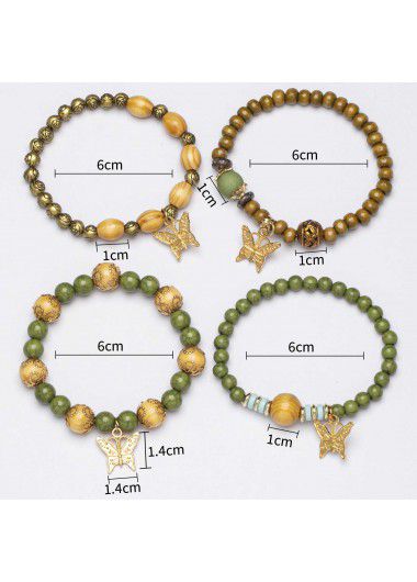 Modlily Olive Green Butterfly Alloy Bracelet Set - One Size