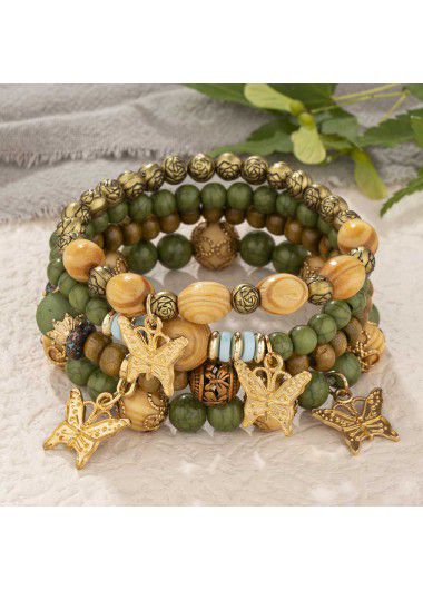 Modlily Olive Green Butterfly Alloy Bracelet Set - One Size