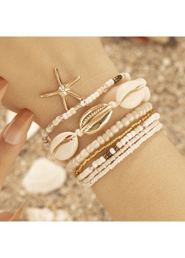 Modlily Beige Bohemian Layered Seashell Alloy Bracelet - One Size