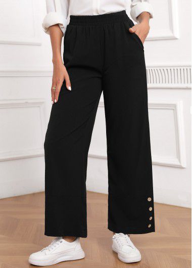 Modlily Black Button Elastic Waist High Waisted Pants - 2XL