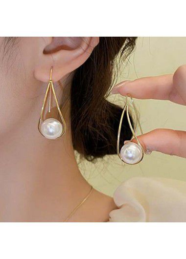 Modlily Golden Alloy Pearl Design Geometric Earrings - One Size