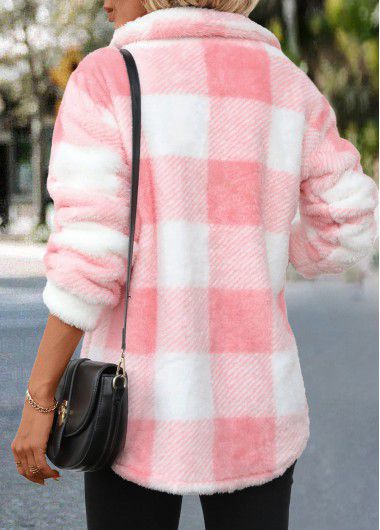 Modlily Light Pink Button Plaid Long Sleeve Coat - M