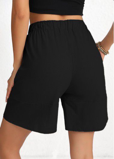 Modlily Black Drawstring Elastic Waist High Waisted Shorts - 3XL