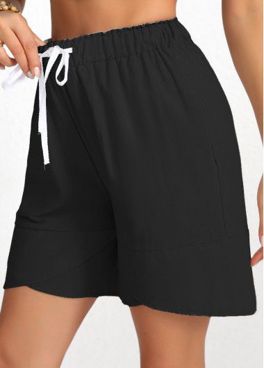 Modlily Black Drawstring Elastic Waist High Waisted Shorts - 3XL