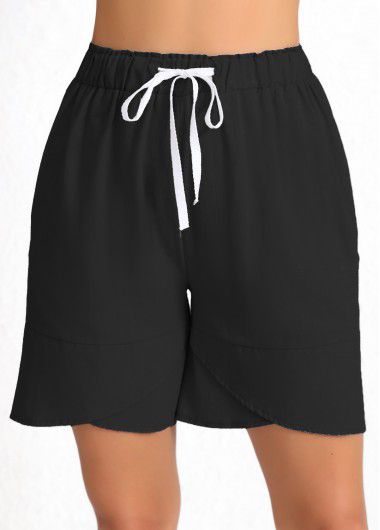 Modlily Black Drawstring Elastic Waist High Waisted Shorts - 3XL