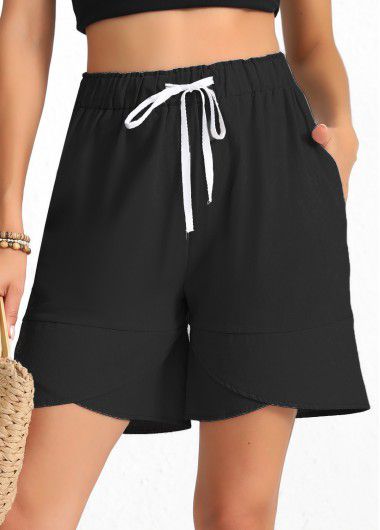 Modlily Black Drawstring Elastic Waist High Waisted Shorts - 3XL