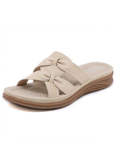 Modlily Flip Flops Beige Open Toe Low Heel Sliders Slippers - 42