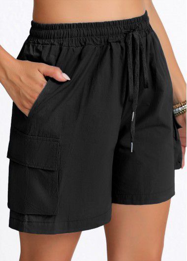 Modlily Black Pocket Elastic Waist High Waisted Shorts - L