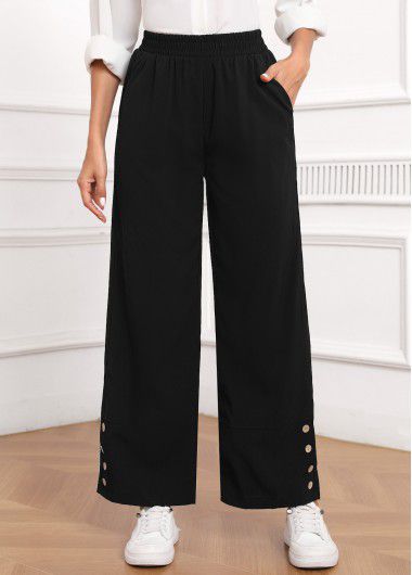 Modlily Black Button Elastic Waist High Waisted Pants - 2XL