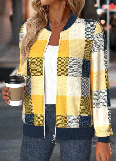 Modlily Multi Color Tummy Coverage Plaid Long Sleeve Jacket - M