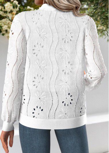 Modlily White Jacquard Long Sleeve Stand Collar Track Jacket - XXL