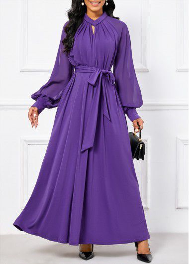 Modlily Purple Criss Cross Belted Long Sleeve Maxi Dress - XXL