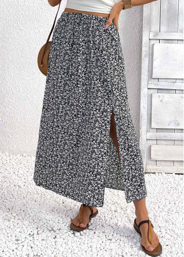 Modlily Black A Line Elastic Waist Maxi Skirt - 2XL
