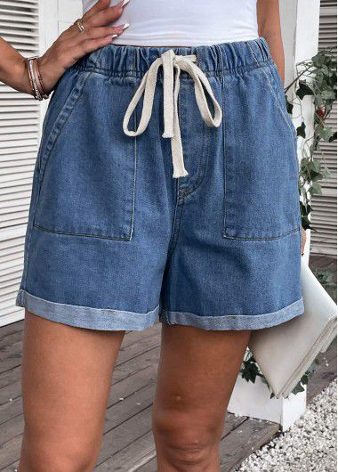 Modlily Pocket High Waisted Drawastring Denim Shorts - 2XL