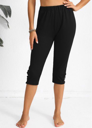 Modlily Black High Waisted Capri Elastic Waist Leggings - 2XL