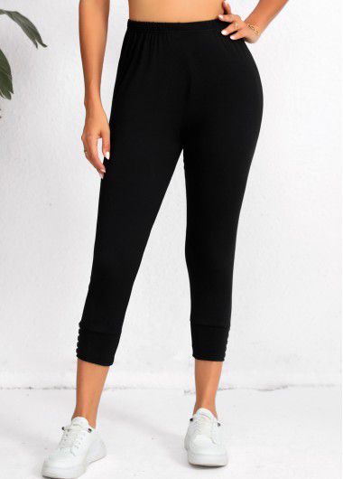 Modlily Black High Waisted Capri Elastic Waist Leggings - XL