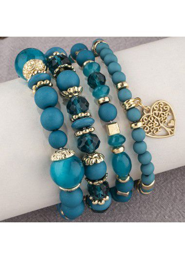 Modlily Mint Green Heart Alloy Bracelet Set - One Size