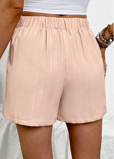 Modlily Light Camel Straight Leg Elastic Waist High Waisted Shorts - XL