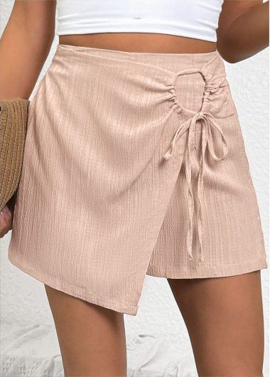 Modlily Light Camel Straight Leg Elastic Waist High Waisted Shorts - XL