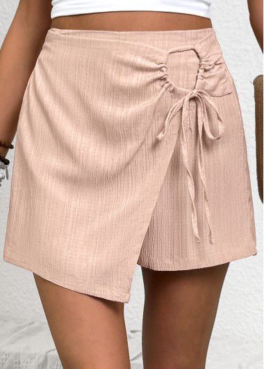 Modlily Light Camel Straight Leg Elastic Waist High Waisted Shorts - XL