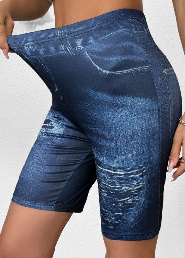 Modlily Denim Blue Ombre Mid Waisted Knee Length Leggings - M