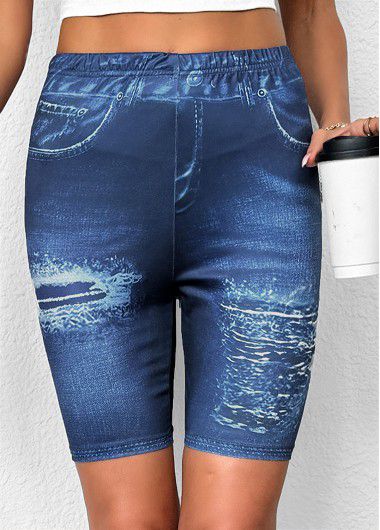 Modlily Denim Blue Ombre Mid Waisted Knee Length Leggings - M