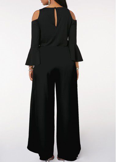 Modlily Black Sequin Long Sleeve V Neck Jumpsuit - XXL