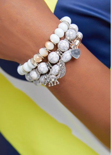 Modlily Layered Elephant Design Acrylic Detail Bracelet Set - One Size