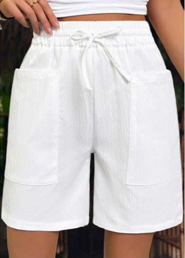 Modlily White Elastic Waist High Waisted Shorts - L
