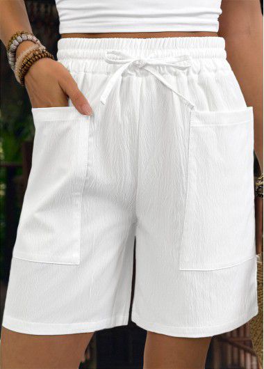 Modlily White Elastic Waist High Waisted Shorts - L