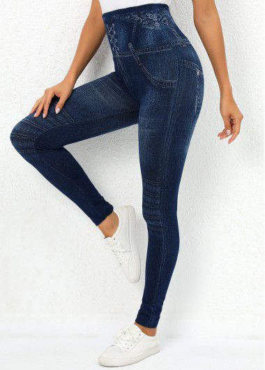 Modlily Navy High Waisted Ankle Length Leggings - 3XL